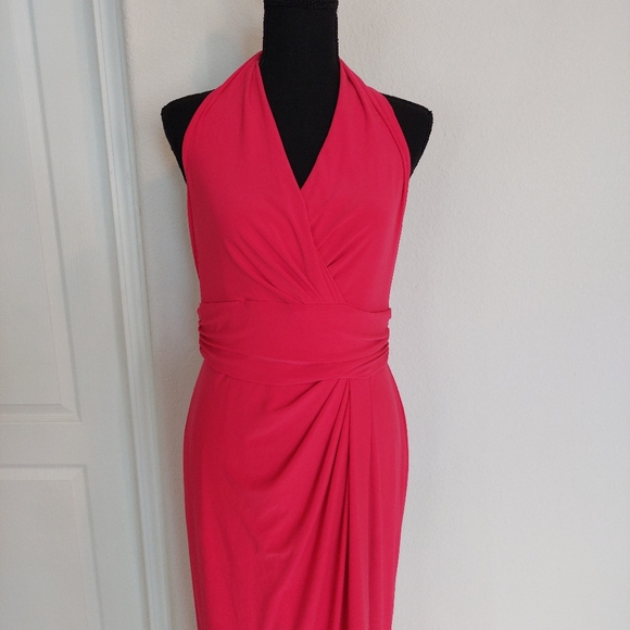 Lauren Ralph Lauren V-Neck Halter Long Banquet Evening Dress Size 12 - Picture 3 of 8